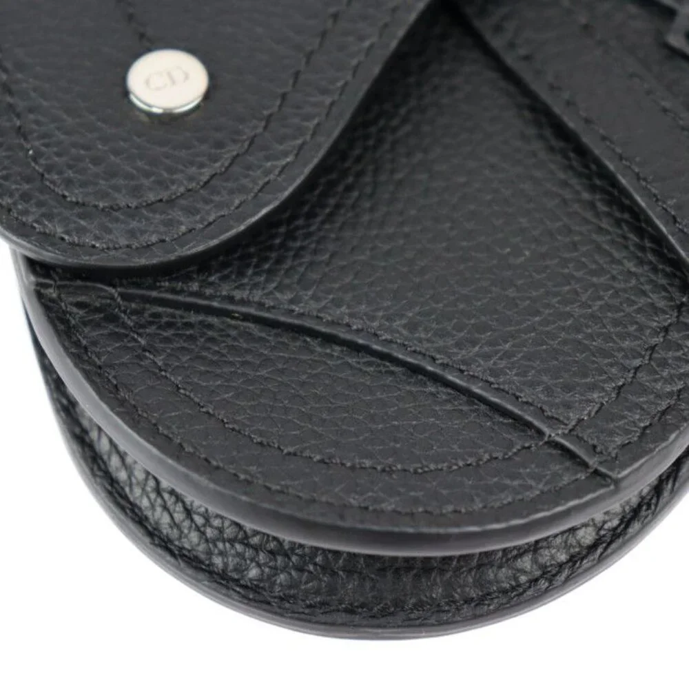 Christian Dior Saddle Poach Saddle Pouch Coin Case Leather Black Silver
